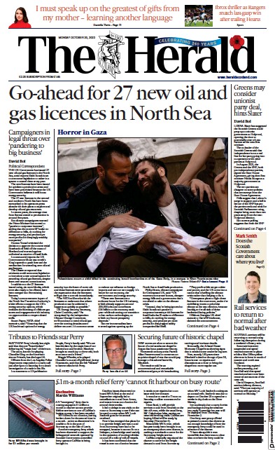 The Herald Newspaper Front Page (UK) for 31 October 2023