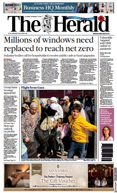 The Herald Newspaper Front Page (UK) for 3 November 2023