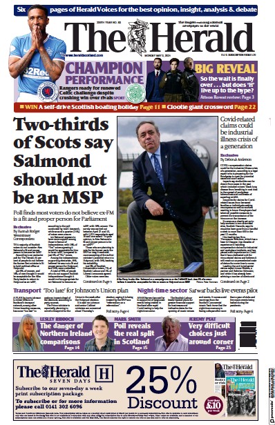 The Herald (UK) Front Page for 3 May 2021 | Paperboy Online Newspapers