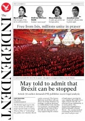 The Independent (UK) Newspaper Front Page for 10 November 2017