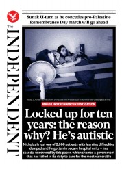 The Independent (UK) Newspaper Front Page for 10 November 2023