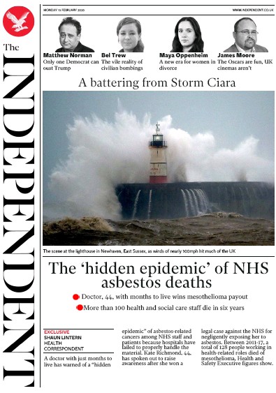The Independent Newspaper Front Page (UK) for 10 February 2020