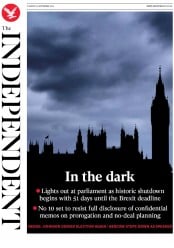 The Independent (UK) Newspaper Front Page for 10 September 2019