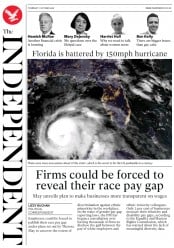 The Independent (UK) Newspaper Front Page for 11 October 2018