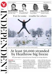 The Independent (UK) Newspaper Front Page for 11 December 2017