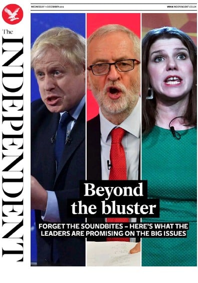 The Independent Newspaper Front Page (UK) for 11 December 2019