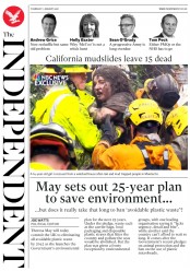 The Independent (UK) Newspaper Front Page for 11 January 2018