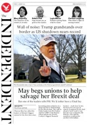 The Independent (UK) Newspaper Front Page for 11 January 2019