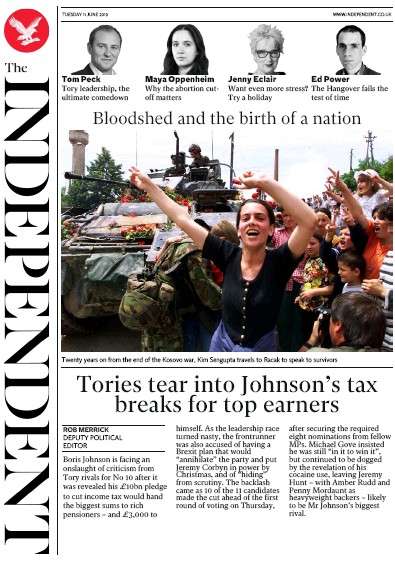 The Independent Newspaper Front Page (UK) for 11 June 2019