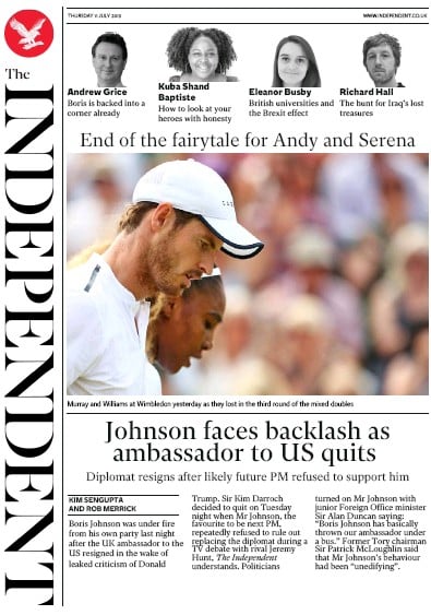 The Independent Newspaper Front Page (UK) for 11 July 2019