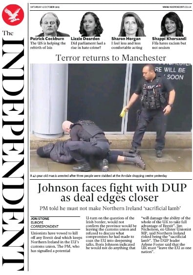 The Independent Newspaper Front Page (UK) for 12 October 2019