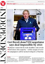 The Independent (UK) Newspaper Front Page for 12 December 2019