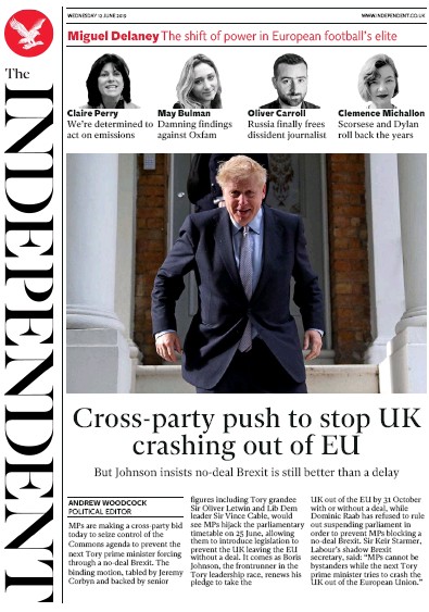 The Independent Newspaper Front Page (UK) for 12 June 2019