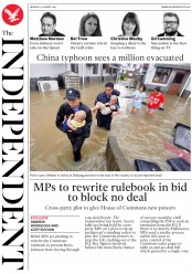 The Independent (UK) Newspaper Front Page for 12 August 2019