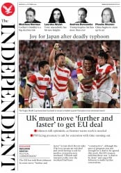 The Independent (UK) Newspaper Front Page for 14 October 2019