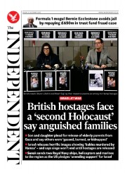 The Independent (UK) Newspaper Front Page for 14 October 2023