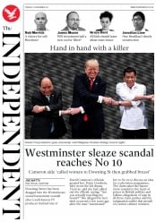 The Independent (UK) Newspaper Front Page for 14 November 2017