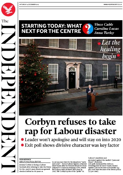 The Independent Newspaper Front Page (UK) for 14 December 2019