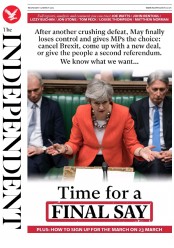 The Independent (UK) Newspaper Front Page for 14 March 2019