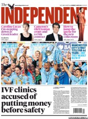 The Independent (UK) Newspaper Front Page for 14 May 2012