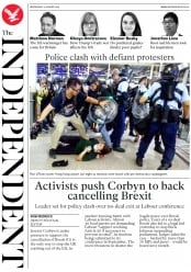 The Independent (UK) Newspaper Front Page for 14 August 2019