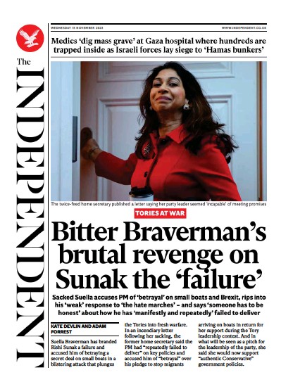The Independent Newspaper Front Page (UK) for 16 November 2023