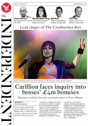 The Independent (UK) Newspaper Front Page for 16 January 2018