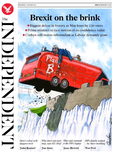 The Independent Newspaper Front Page (UK) for 16 January 2019