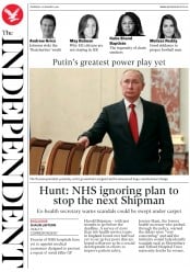 The Independent (UK) Newspaper Front Page for 16 January 2020
