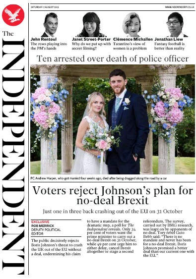 The Independent Newspaper Front Page (UK) for 17 August 2019