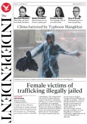 The Independent (UK) Newspaper Front Page for 17 September 2018