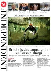 The Independent (UK) Newspaper Front Page for 18 January 2018