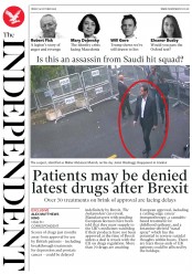 The Independent (UK) Newspaper Front Page for 19 October 2018