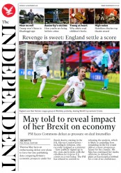 The Independent (UK) Newspaper Front Page for 19 November 2018