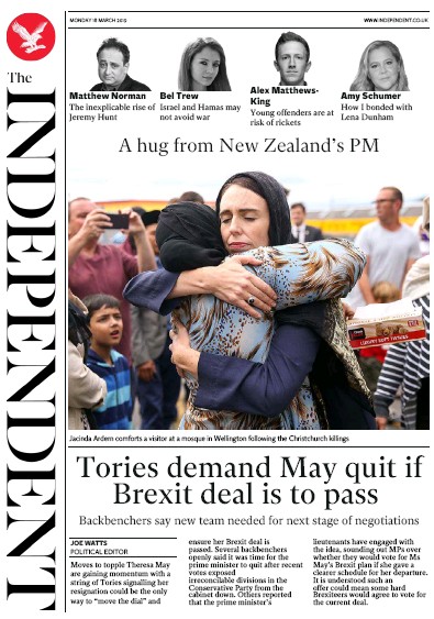 The Independent Newspaper Front Page (UK) for 19 March 2019