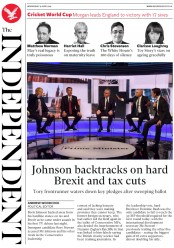 The Independent (UK) Newspaper Front Page for 19 June 2019