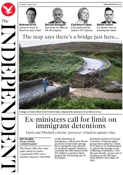 The Independent Newspaper Front Page (UK) for 1 August 2019