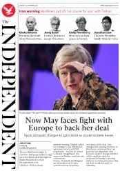 The Independent (UK) Newspaper Front Page for 20 November 2018