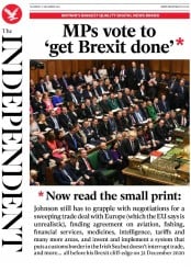 The Independent (UK) Newspaper Front Page for 21 December 2019