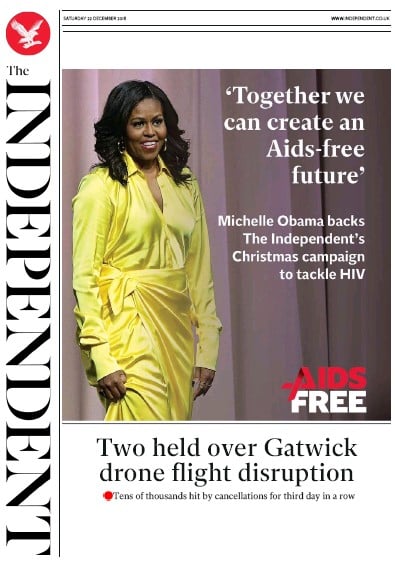 The Independent Newspaper Front Page (UK) for 22 December 2018