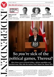 The Independent (UK) Newspaper Front Page for 22 March 2019