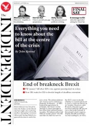 The Independent (UK) Newspaper Front Page for 23 October 2019