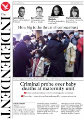 The Independent (UK) Newspaper Front Page for 24 January 2020
