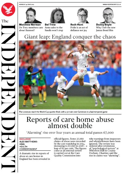 The Independent Newspaper Front Page (UK) for 24 June 2019