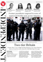 The Independent (UK) Newspaper Front Page for 25 October 2018