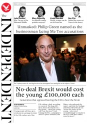 The Independent (UK) Newspaper Front Page for 26 October 2018