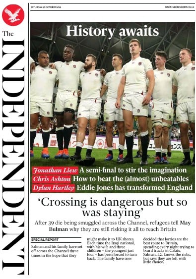 The Independent Newspaper Front Page (UK) for 26 October 2019