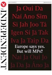 The Independent (UK) Newspaper Front Page for 26 November 2018