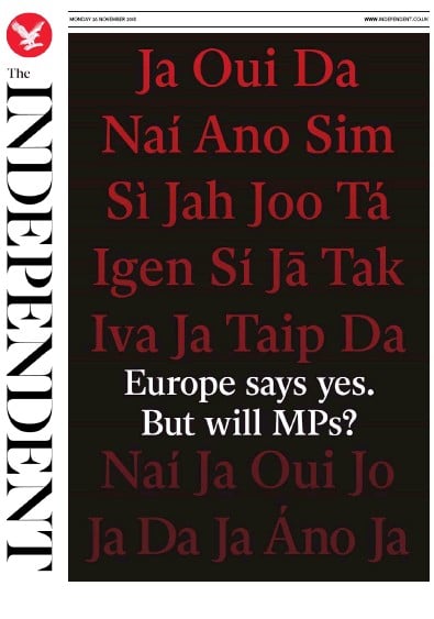 The Independent Newspaper Front Page (UK) for 26 November 2018