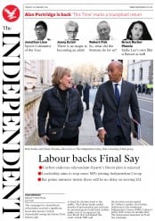 The Independent (UK) Newspaper Front Page for 26 February 2019